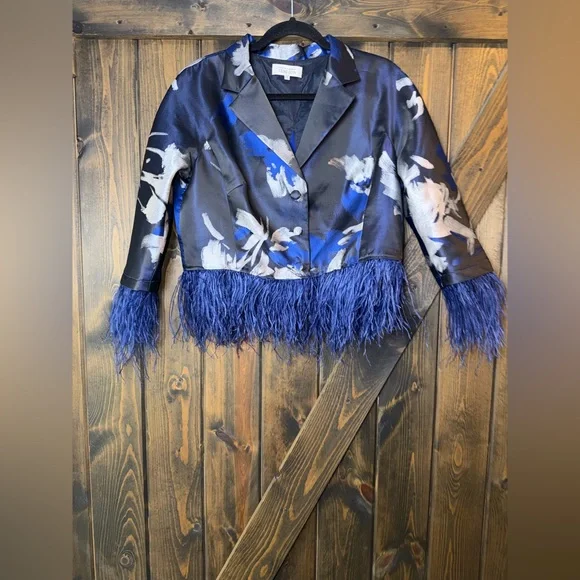 Rickie Freeman Teri Jon Jacket Skirt Fringe Trim Set - Picture 2 of 13